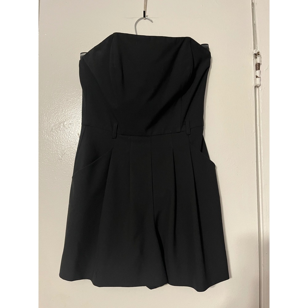Black Halo Strapless Romper Black Pleated Short Jumpsuit with Pockets Size 0